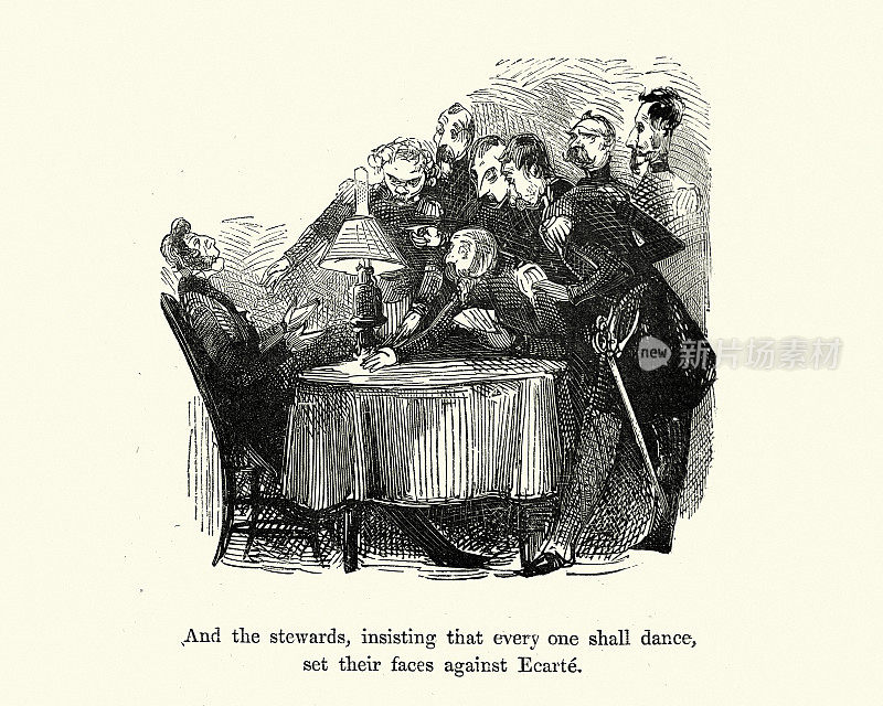古斯塔夫・多雷(Gustave Dore)，十九世纪六十年代维多利亚时代，漫画中的男人在玩纸牌游戏